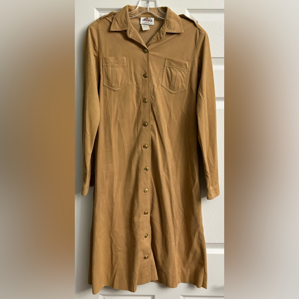 Vintage 1960’s Lanz Original Long Sleeve Brown & Gold Button Down Dress Size S